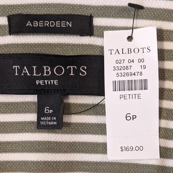 Talbots Sage Green and White Knit Striped Fitted Blazer Size 6P NWT - Picture 5 of 6